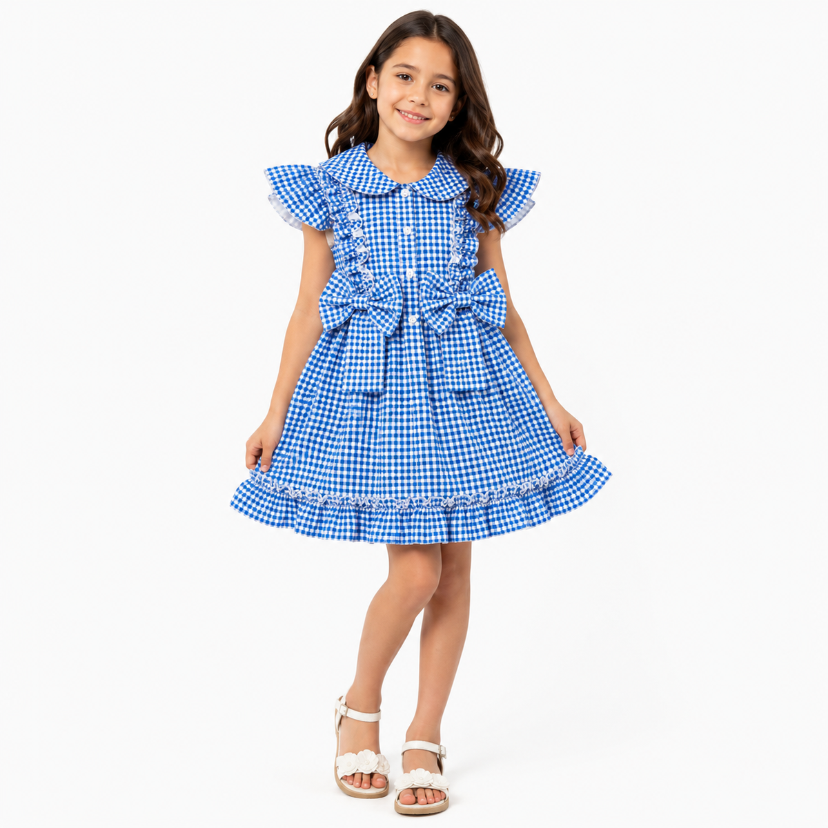 Gingham ruffle bow dresses