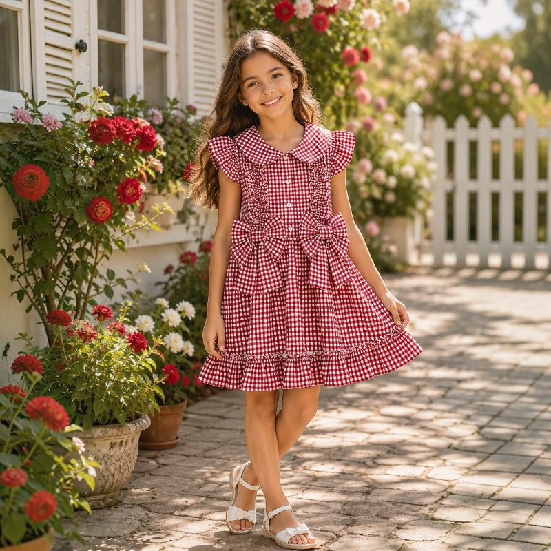 Gingham ruffle bow dresses